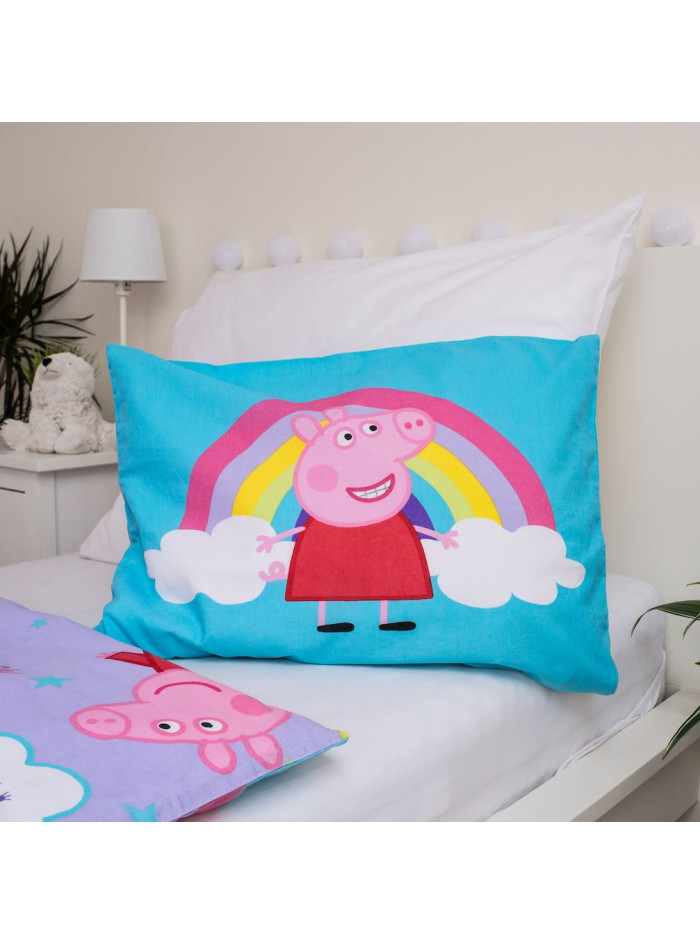 POŚCIEL DO ŁÓŻECZKA 100x135 DLA DZIECI ŚWINKA PEPPA TĘCZA