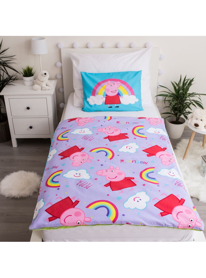 POŚCIEL DO ŁÓŻECZKA 100x135 DLA DZIECI ŚWINKA PEPPA TĘCZA