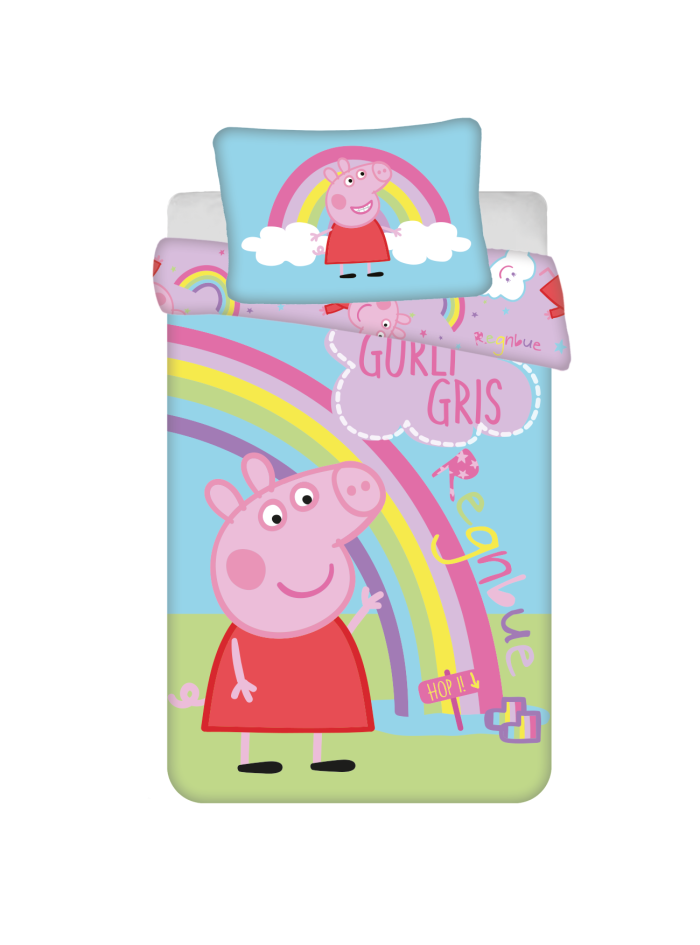 POŚCIEL DO ŁÓŻECZKA 100x135 DLA DZIECI ŚWINKA PEPPA TĘCZA