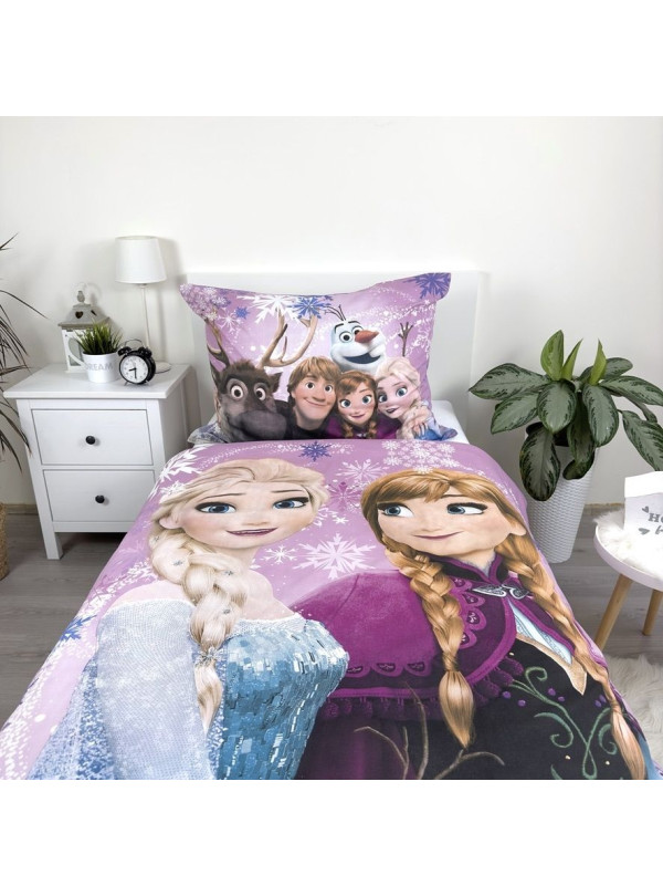 POŚCIEL BAWEŁNIANA 140x200 FROZEN KRAINA LODU FIOLETOWA
