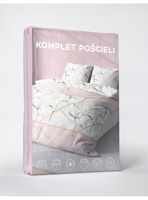 KOMPLET POŚCIELI 200x220 MARMUR BIAŁO RÓŻOWY