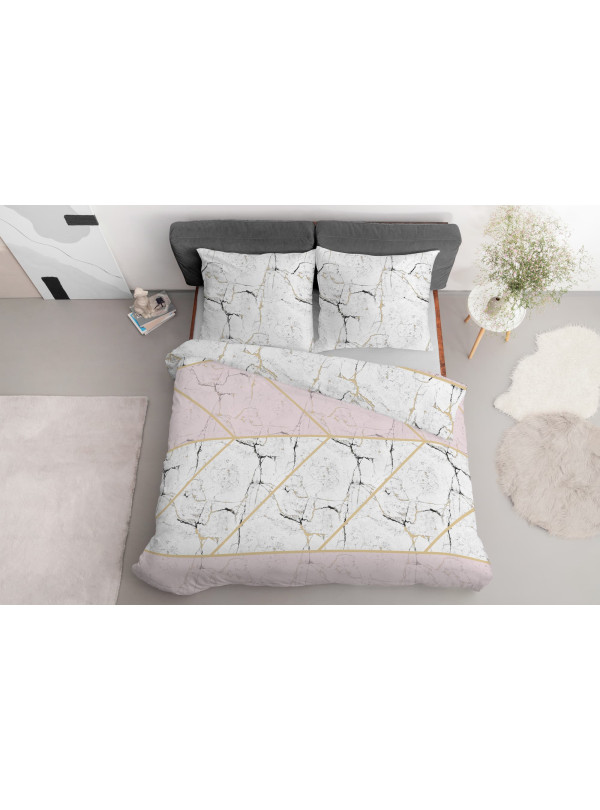 KOMPLET POŚCIELI 200x220 MARMUR BIAŁO RÓŻOWY