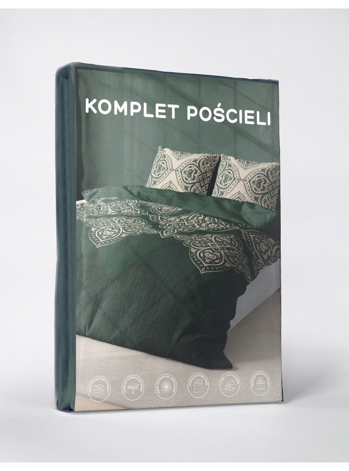 KOMPLET POŚCIELI 160x200 BUTELKOWA ZIELEŃ ORNAMENT