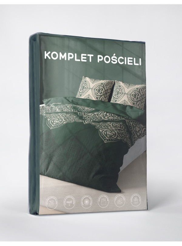 KOMPLET POŚCIELI 200x220 BUTELKOWA ZIELEŃ ORNAMENT