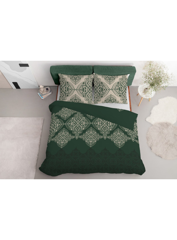 KOMPLET POŚCIELI 200x220 BUTELKOWA ZIELEŃ ORNAMENT