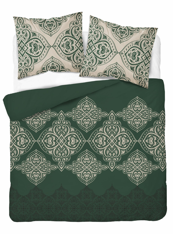 KOMPLET POŚCIELI 200x220 BUTELKOWA ZIELEŃ ORNAMENT