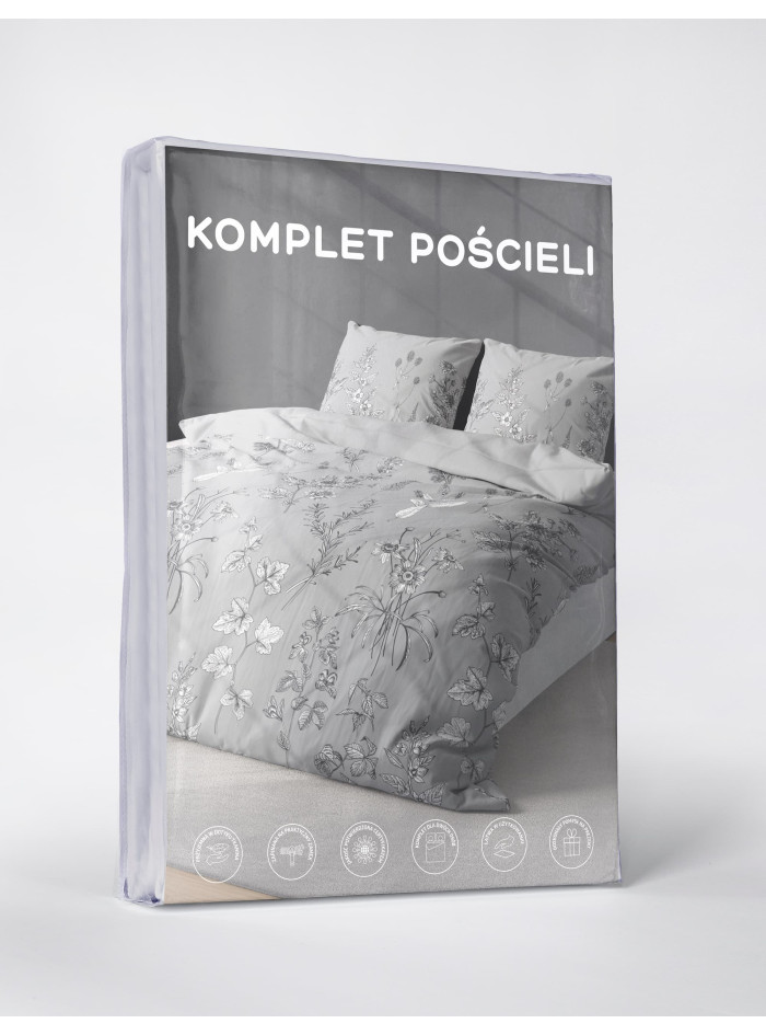 KOMPLET POŚCIELI 160x200 SZARY W KWIATY