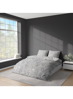 KOMPLET POŚCIELI 160x200 SZARY W KWIATY