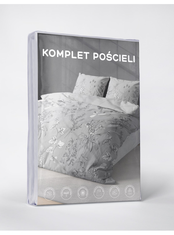 KOMPLET POŚCIELI 200x220 SZARY W KWIATY