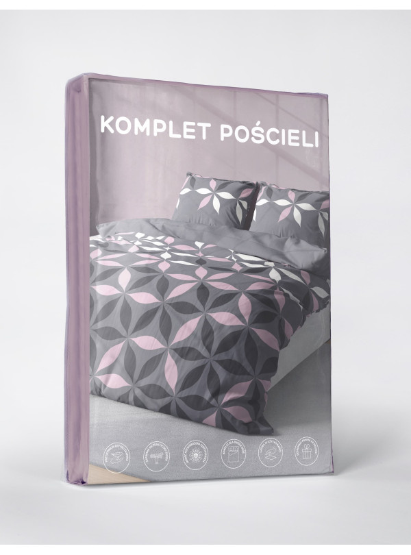 KOMPLET POŚCIELI 200x220 CZARNO RÓŻOWA KWIATY