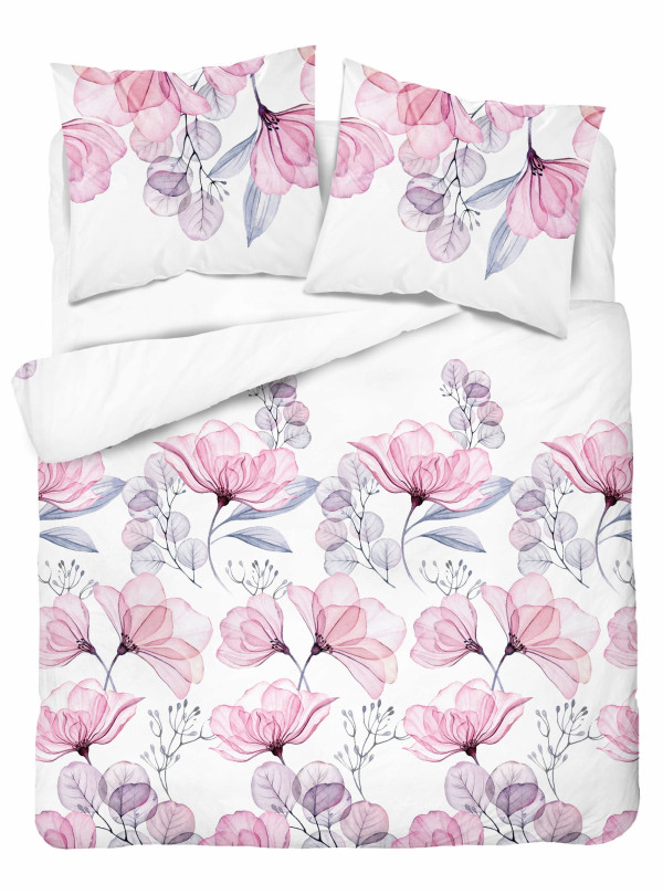 KOMPLET POŚCIELI 160x200 BIAŁA W RÓŻOWE KWIATY