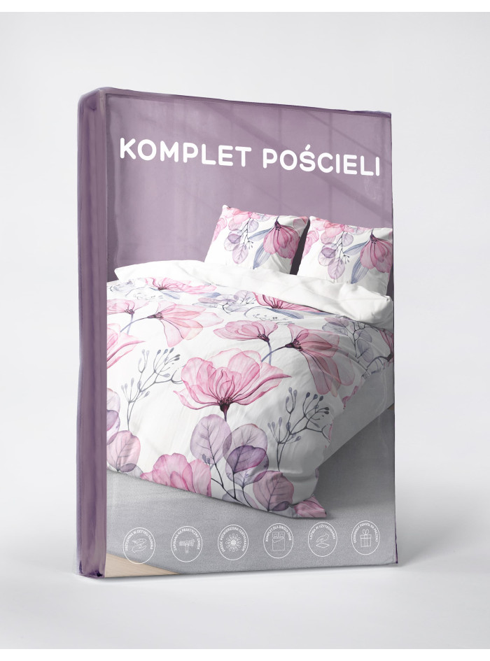 KOMPLET POŚCIELI 200x220 BIAŁA W RÓŻOWE KWIATY