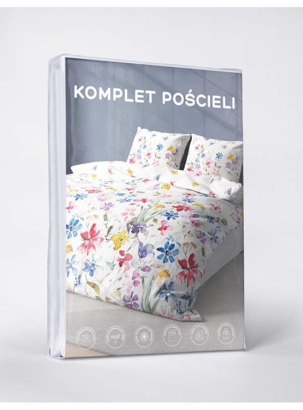 KOMPLET POŚCIELI 160x200 BIAŁA W KOLOROWE KWIATY