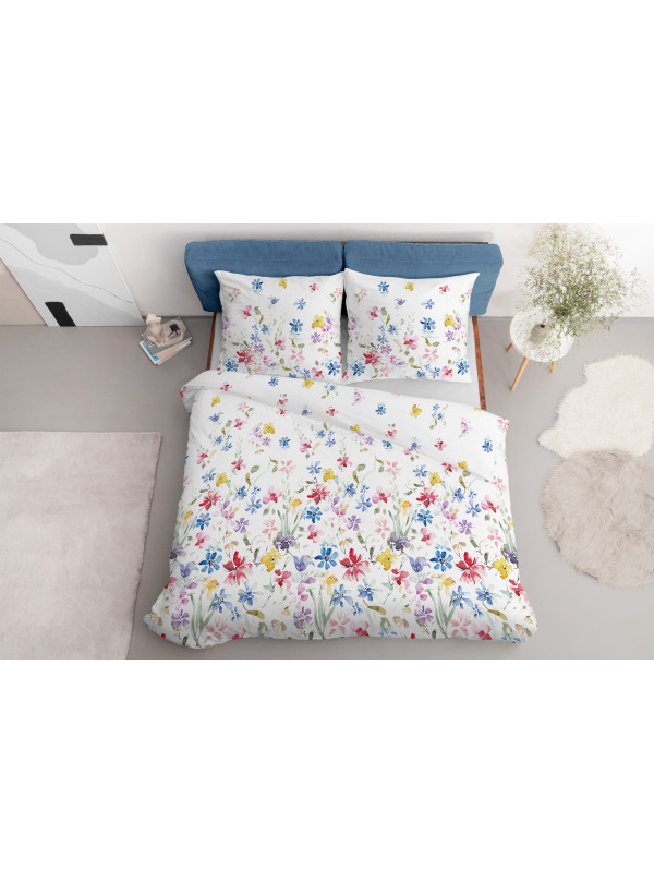 KOMPLET POŚCIELI 160x200 BIAŁA W KOLOROWE KWIATY