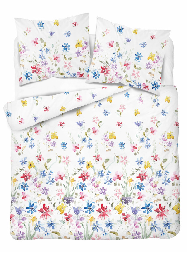 KOMPLET POŚCIELI 160x200 BIAŁA W KOLOROWE KWIATY