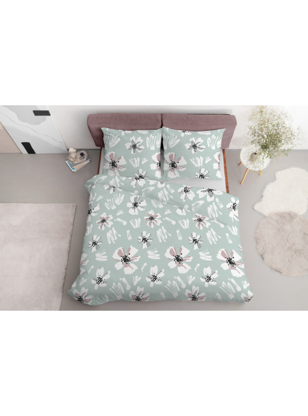 KOMPLET POŚCIELI 160x200 MIĘTOWA PASTELOWA W KWIATY