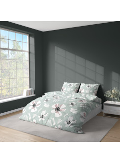 KOMPLET POŚCIELI 160x200 MIĘTOWA PASTELOWA W KWIATY