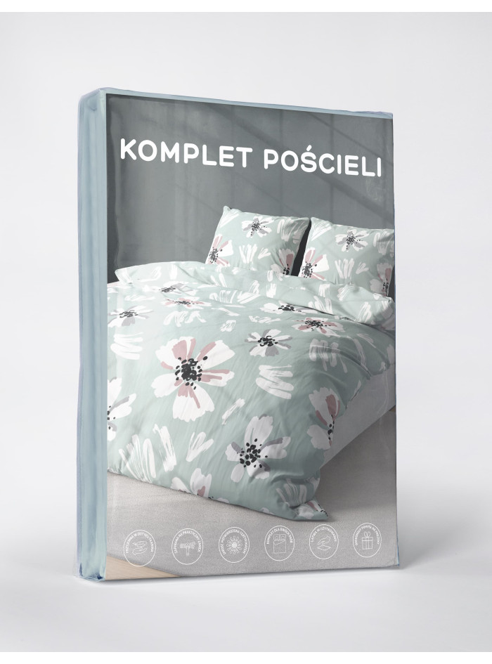 KOMPLET POŚCIELI 200x220 MIĘTOWA PASTELOWA W KWIATY