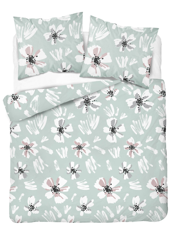KOMPLET POŚCIELI 200x220 MIĘTOWA PASTELOWA W KWIATY