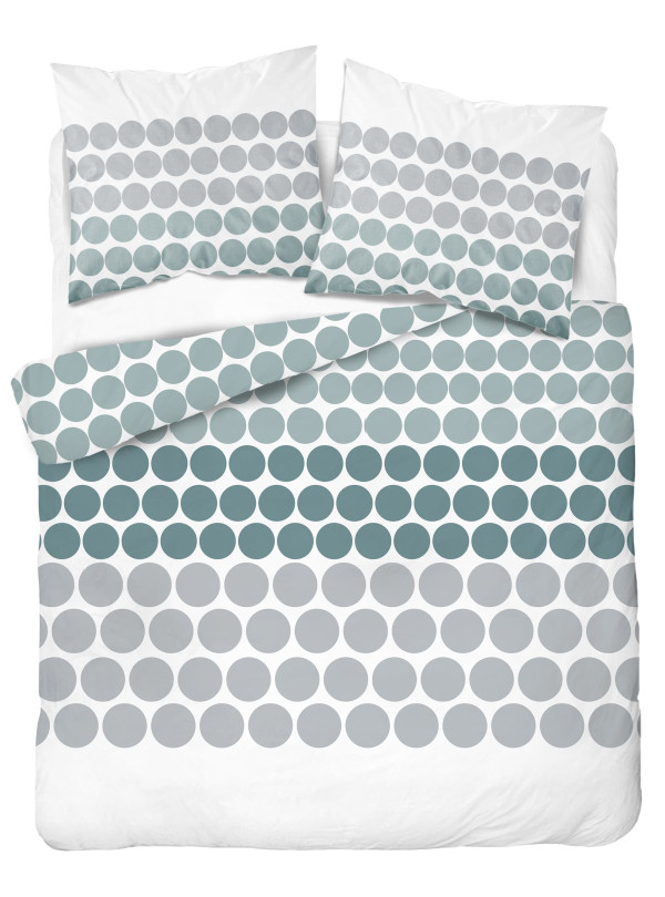 KOMPLET POŚCIELI 200x220 BIAŁA W ZIELONE KROPKI