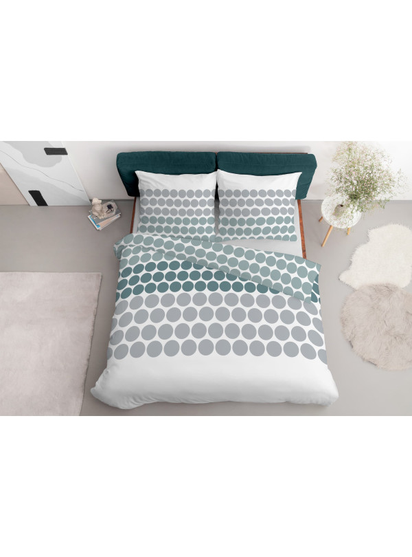 KOMPLET POŚCIELI 200x220 BIAŁA W ZIELONE KROPKI