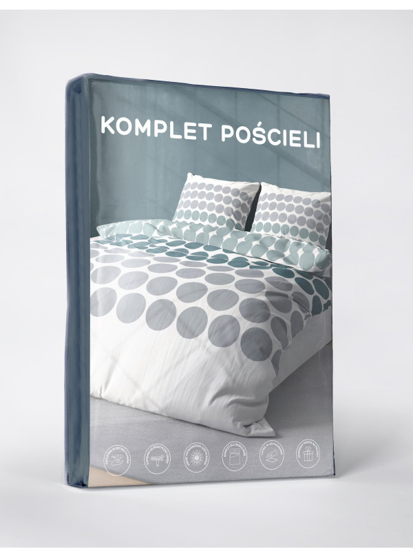 KOMPLET POŚCIELI 200x220 BIAŁA W ZIELONE KROPKI