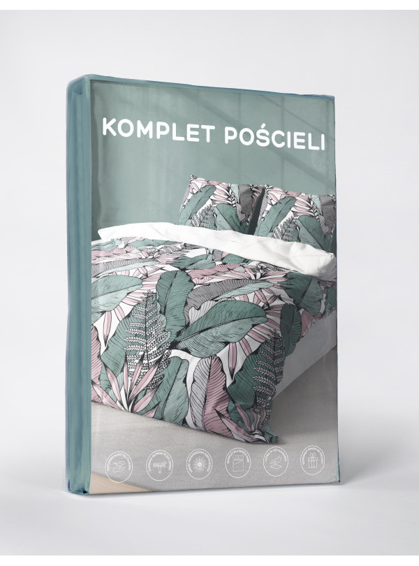 KOMPLET POŚCIELI 160x200 ZIELONE I RÓŻOWE LIŚCIE