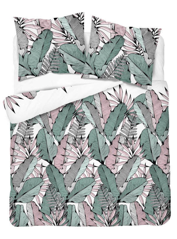 KOMPLET POŚCIELI 160x200 ZIELONE I RÓŻOWE LIŚCIE