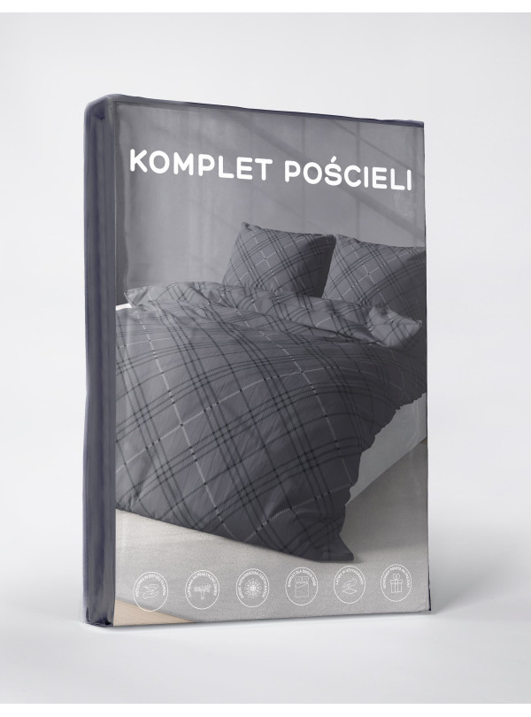 KOMPLET POŚCIELI 160x200 SZARA W KRATĘ 5163_A