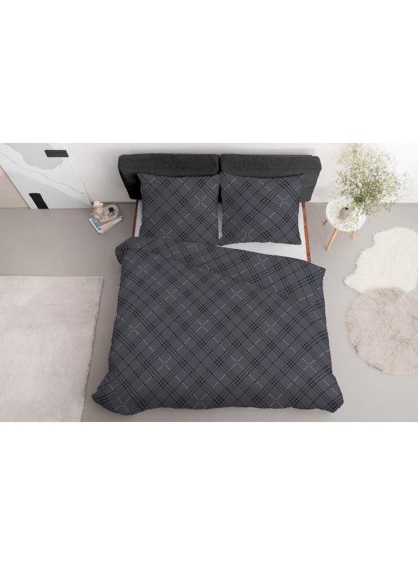 KOMPLET POŚCIELI 160x200 SZARA W KRATĘ 5163_A