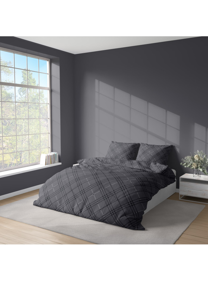 KOMPLET POŚCIELI 160x200 SZARA W KRATĘ 5163_A