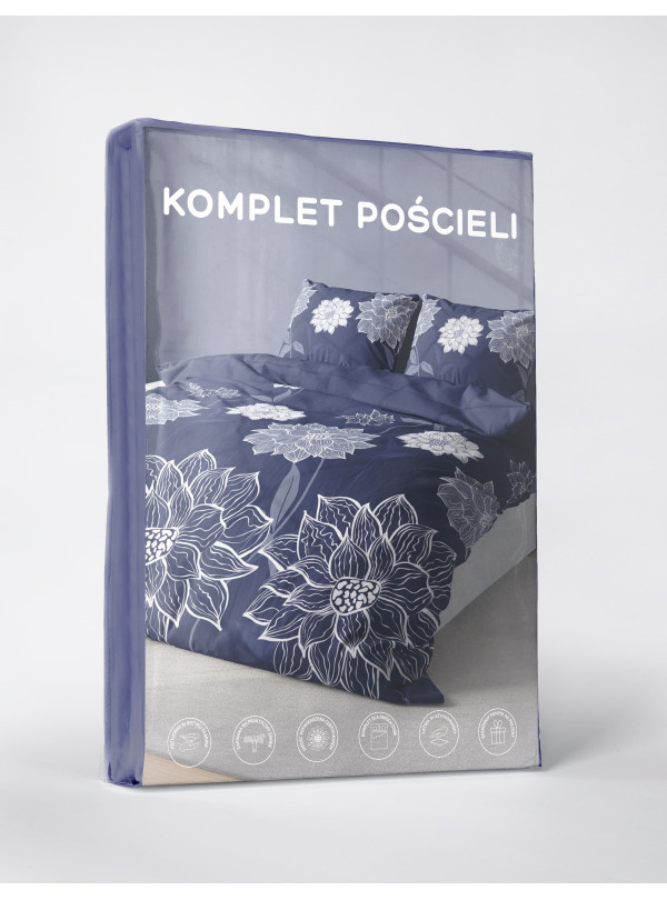 KOMPLET POŚCIELI 160x200 NIEBIESKA W BIAŁE KWIATY
