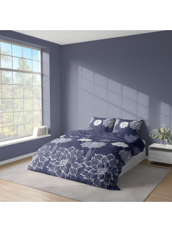 KOMPLET POŚCIELI 160x200 NIEBIESKA W BIAŁE KWIATY
