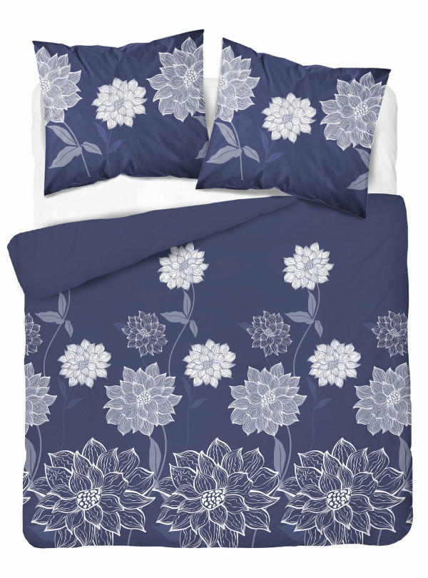 KOMPLET POŚCIELI 160x200 NIEBIESKA W BIAŁE KWIATY