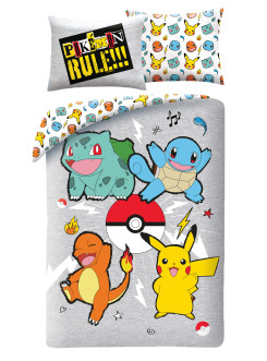 POŚCIEL 140x200 POKEMON PIKACHU BULBASAUR CHARMANDER SZARA