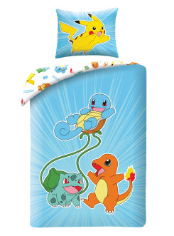 POŚCIEL 140x200 POKEMON PIKACHU BULBASAUR CHARMANDER NIEBIESKA 2