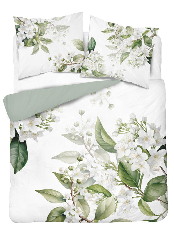 POŚCIEL 200x220 BIAŁA W ZIELONE LIŚCIE 5127_A