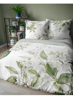 POŚCIEL 160x200 BIAŁA W ZIELONE LIŚCIE 5127_A 2