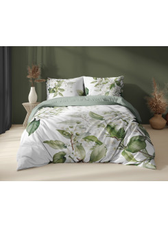 POŚCIEL 160x200 BIAŁA W ZIELONE LIŚCIE 5127_A