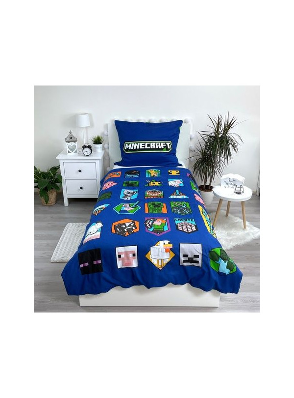 POŚCIEL 140x200 MINECRAFT NIEBIESKA BAWEŁNIANA