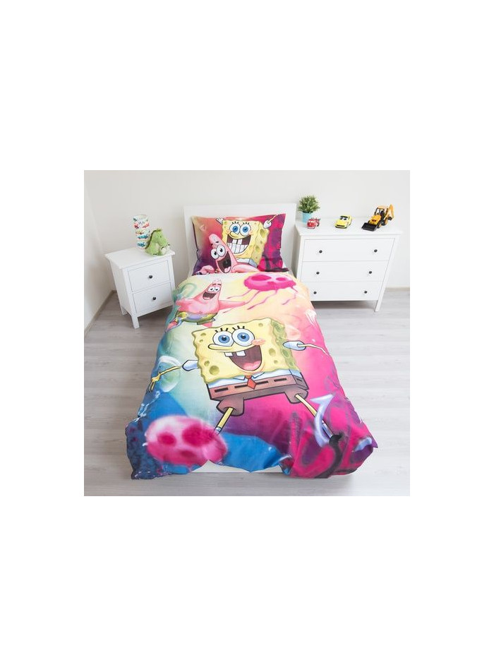 POŚCIEL BAWEŁNIANA 140x200 SPONGEBOB KANCIASTOPORTY