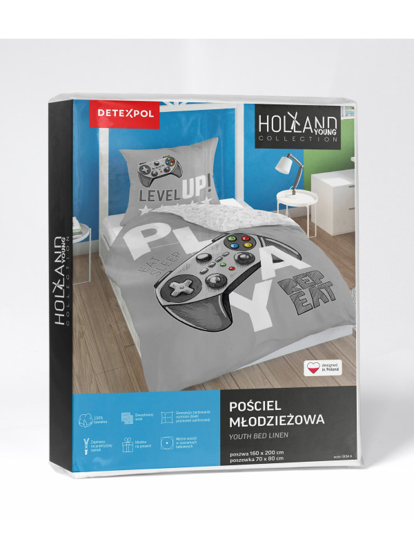 POŚCIEL MŁODZIEŻOWA 140x200 DLA GRACZA PAD SZARA 5154_A