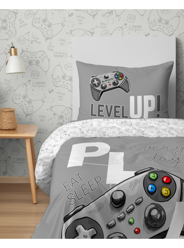 POŚCIEL MŁODZIEŻOWA 140x200 DLA GRACZA PAD SZARA 5154_A