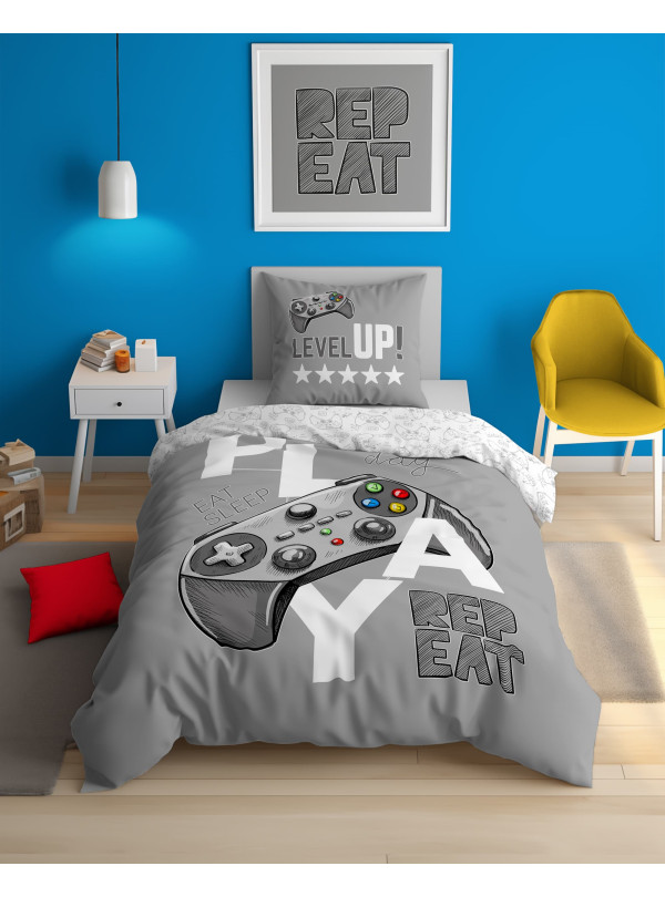 POŚCIEL MŁODZIEŻOWA 140x200 DLA GRACZA PAD SZARA 5154_A