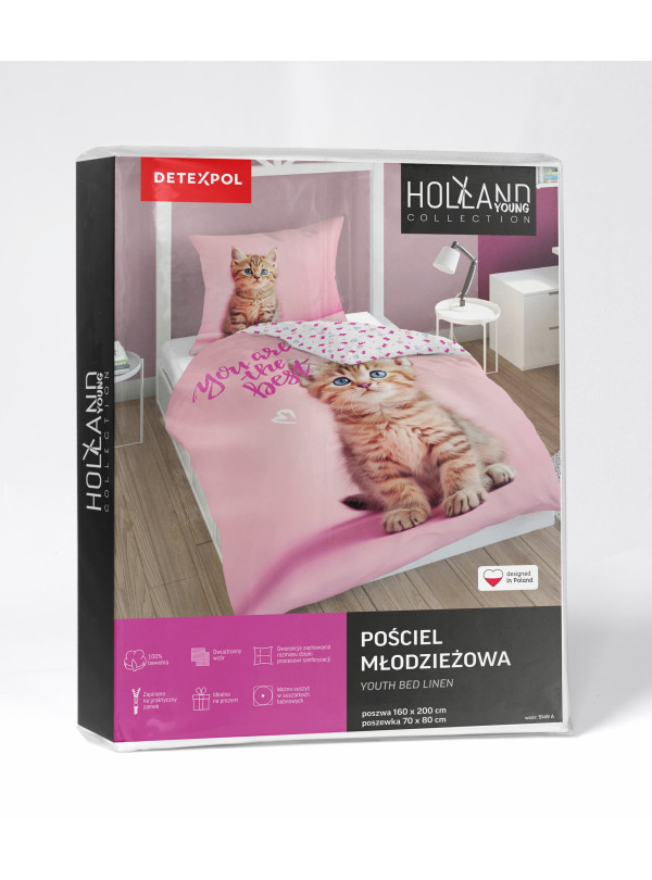 POŚCIEL MŁODZIEŻOWA 140x200 Z KOTKIEM RÓŻOWA 5149_A