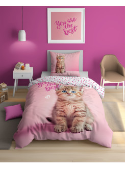 POŚCIEL MŁODZIEŻOWA 140x200 Z KOTKIEM RÓŻOWA 5149_A 2