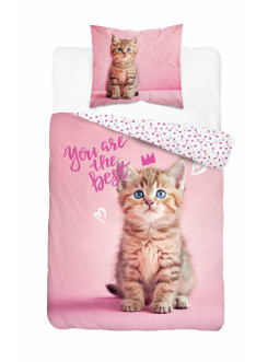 POŚCIEL MŁODZIEŻOWA 140x200 Z KOTKIEM RÓŻOWA 5149_A