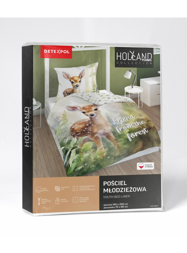 POŚCIEL MŁODZIEŻOWA 160x200 Z SARENKĄ ZIELONA 5156_A
