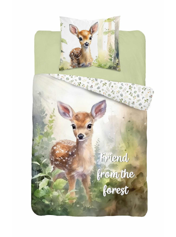 POŚCIEL MŁODZIEŻOWA 160x200 Z SARENKĄ ZIELONA 5156_A