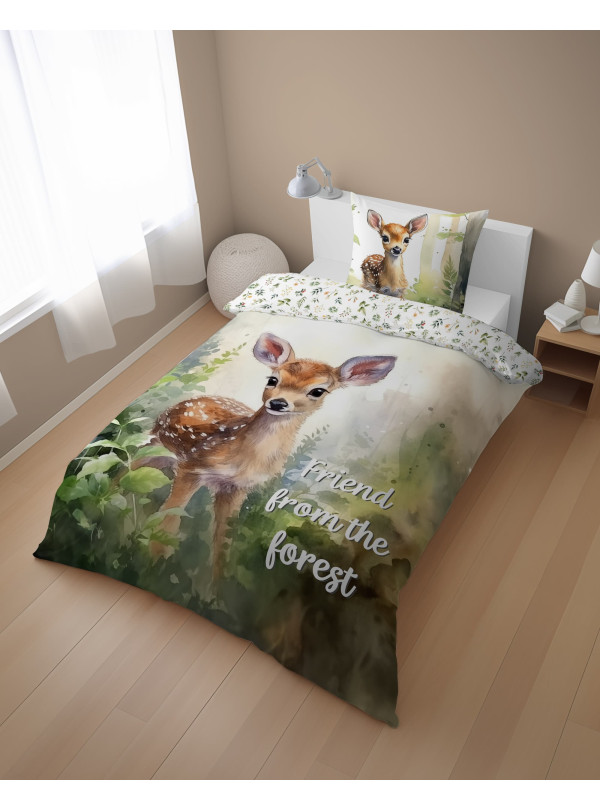 POŚCIEL MŁODZIEŻOWA 140x200 Z SARENKĄ ZIELONA 5156_A